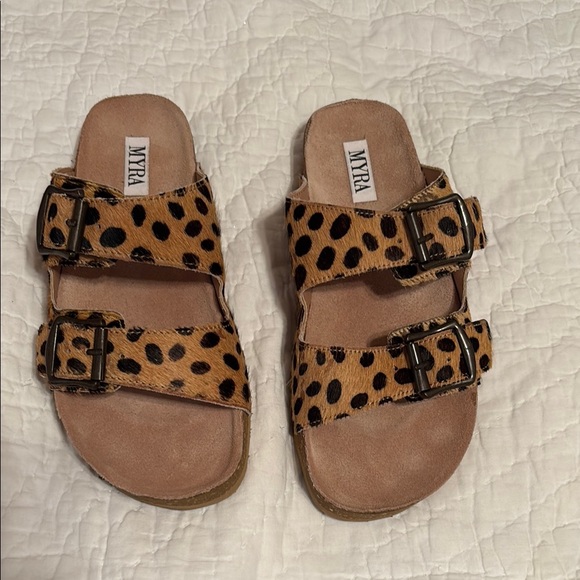 Myra Shoes - Myra Bag Leopard Print Sandals - Tan and Black